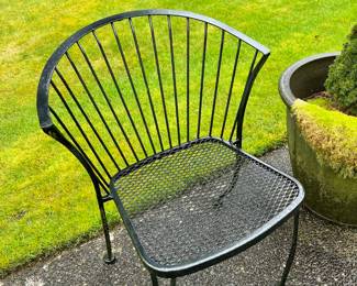 Black Wrought Iron Spindle Back Patio Chair with Matching Bench