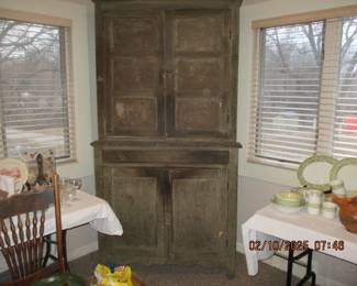 7 FT primitive pie safe with punched tin on top doors