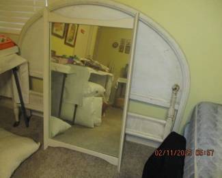 Vintage mirror and metal painted headboard and footboard