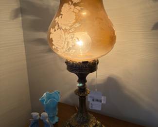 Victorian Amber Glass Parlor Lamp