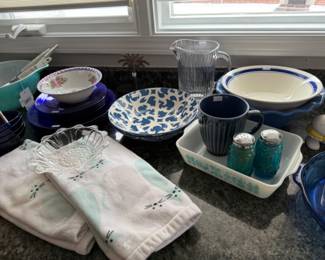 Plates, Salt & Pepper Shaker, Pitcher, Bowls, Dish Towels