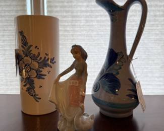 Mexican Pottery Pitcher, Blue and White Italian Vase
