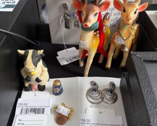 Steven McGovney Cow Figurine, John Michael Richardson Earrings
