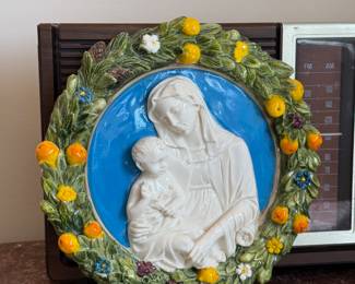 handpainted mary and jesus plaque