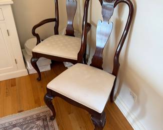 Century Furniture, Queen Anne style, ivory upholstered mahogany dining chairs - set of 6 available