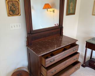 Antique Victorian Style 3-drawer dresser and mirror with rose marble top 
