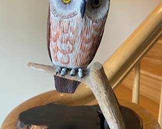 Hand carved Sawmet Owl signed, Wm Trube, 1975 NJ