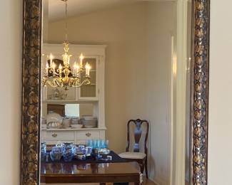 Large rectangular floral mirror w/gold and black leaf accents