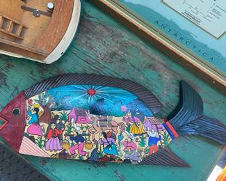 Vintage mexican folk art hand carved and painted fish