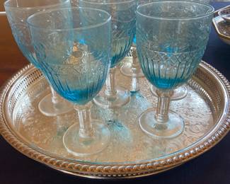 Vintage Aqua Blue stemmed goblets 