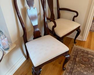 Century Furniture, Queen Anne style, ivory upholstered mahogany dining chairs - set of 6 available