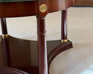 Bombay Co neoclassical round mahogany coffee table w/green marble top