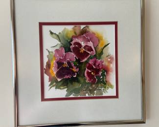 Original watercolor Pansy Art, signed