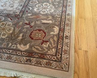 Persian Renaissance Ziegler Ivory wool pile area Rug. made in Belgium; 7'10 x 11'1, floral motif (sage/red/ivory)