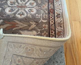 Persian Renaissance Ziegler Ivory wool pile area Rug. made in Belgium; 7'10 x 11'1, floral motif (sage/red/ivory)