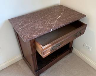 Antique Victorian Style - 1 drawer night stand w/rose marble top 