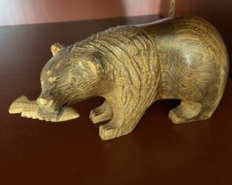 Hand carved ironwood bear with fish