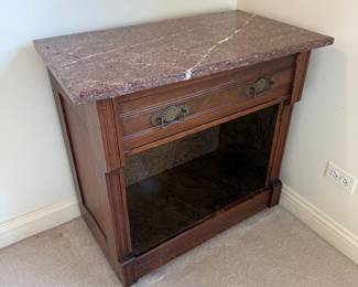 Antique Victorian Style - 1 drawer night stand w/rose marble top 