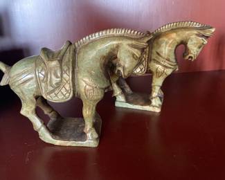 vintage chinese carved Tang saddled horse figurines
