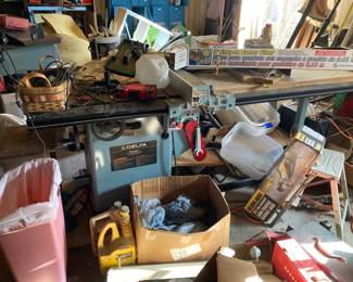 One of several woodworking equipment pieces that’s in the storage shed outside.