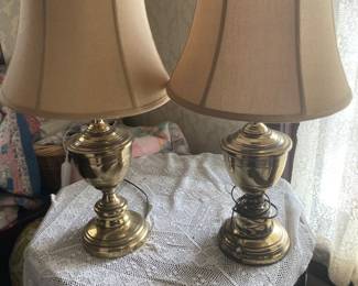 Two matching brass lamps.