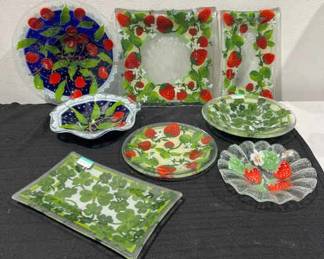 Handmade Some Signed, Strawberry, Cherry,  Clovers  Artful  Functional Glass Plates  Bowls