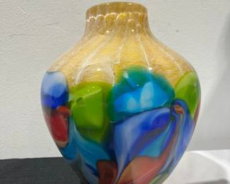 Handblown Puccini Murano Style Large Art Glass Vase