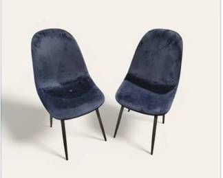 Modern Dark Blue Velvet Pair of Chairs