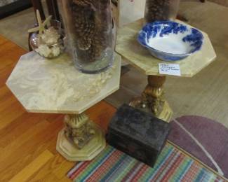 1970s "Hollywood Regency" mid-century marble top accent tables pair