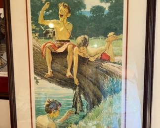 Signed Norman Rockwell, Artist's Proof. 1 of only 60 created in 1975. Very Rare. "Three Boys Fishing"