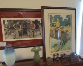 Signed NORMAN ROCKWELL lithographs, "Three Boys Fishing" (Artist's Proof), "Horseshoe Forging Contest" (Numbered) Featured items at beginning of pics!