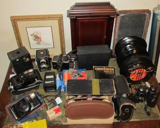 Vintage cameras and binoculars