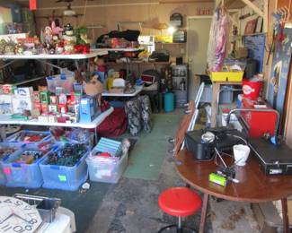 We have lots of amazing goodies in our garage. Antique Tools, regular hand tools, power tools, yard tools, saws, ladders, fishing, holiday, bins, motorcycle, fishing motor, & more!