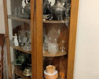 Antique Oak Curved Glass China Cabinet