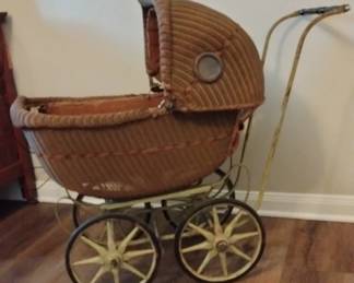 Antique Wicker Pram, Baby Carriage
