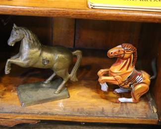 Vintage Cast Horse Coin Bank, Wind Up Horse Toy