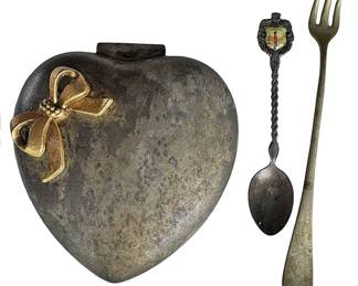Silverplated Heart Trinket Box, Spoon, Fork