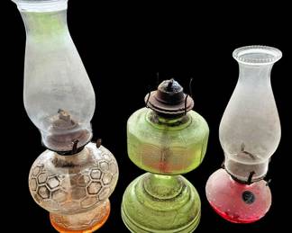 3 Antique Glass Kerosene Oil Lamps