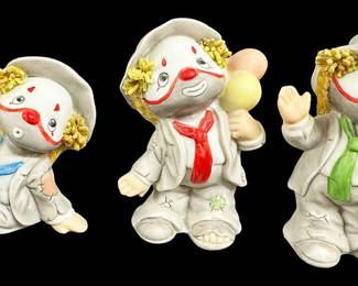 3 Ceramic Lil Vagabond Clown Figurines
