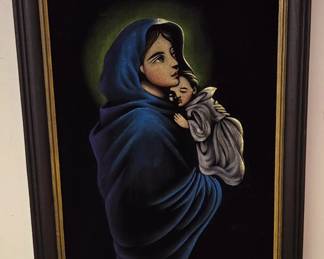 Handpainted framed oil "St. Mary and Baby Jesus"