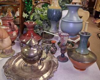 Vintage Rose Gardening trophies. "Princess of A.R.S. National Show Kansas City, Missouri October 1st, 1970 Presented by Blue Ridge Mall Merchants Association" platter and "Mr. & Mrs. Johnny Maupin Thropy For King of Show C.C.R.S." teapot