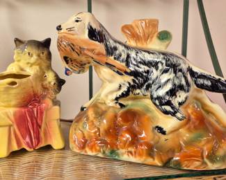 Great pottery. McCoy cat planter and hunting dog w/ pheasant T. V. lamp