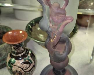 Large selection of glassware-art, depression, cut and crystal. Ion Tamaian art glass pedestal vase