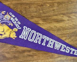 Vintage sports items. "1949 Rose Bowl Claw 'Em Up Wildcats Northwestern" pennant 