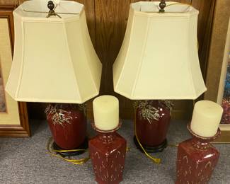  Set of 2 Ceramic Lamps with matching ceramic Candle Holders ( candles included) 