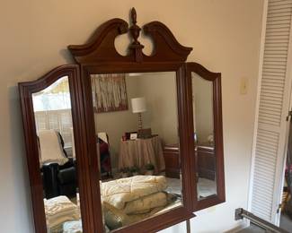High End Tri  Fold Wood Trimmed Mirror 