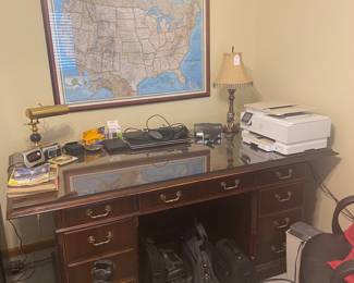 Solid Wood Desk with glass top and printer/scanner