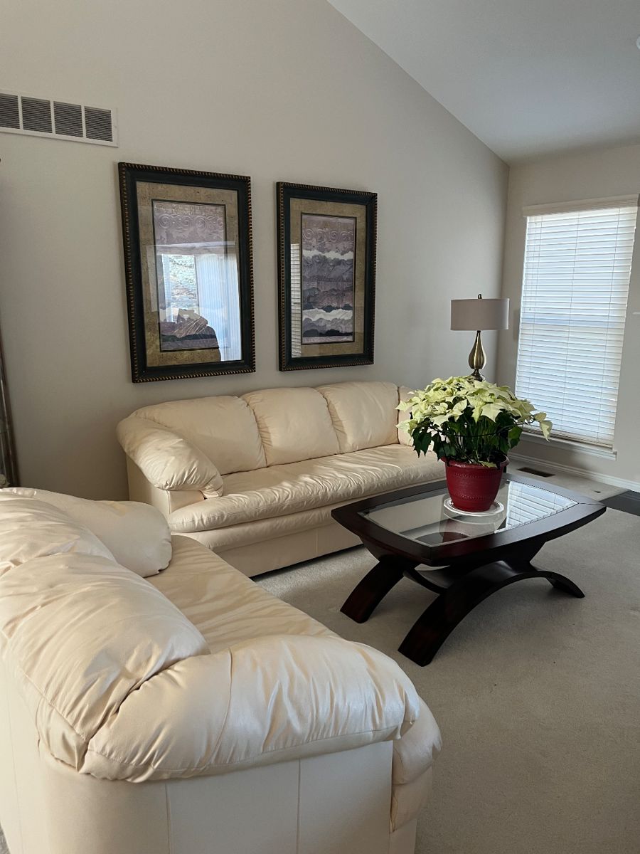 Leather sofa and loveseat - matched pair with attached single cushion seats and back cushions