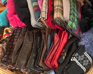 Winter and fashion scarves and leather gloves