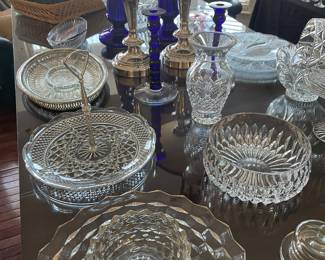 Waterford Crystal vases, silver-plated and glass serving dish, candle holders and more!